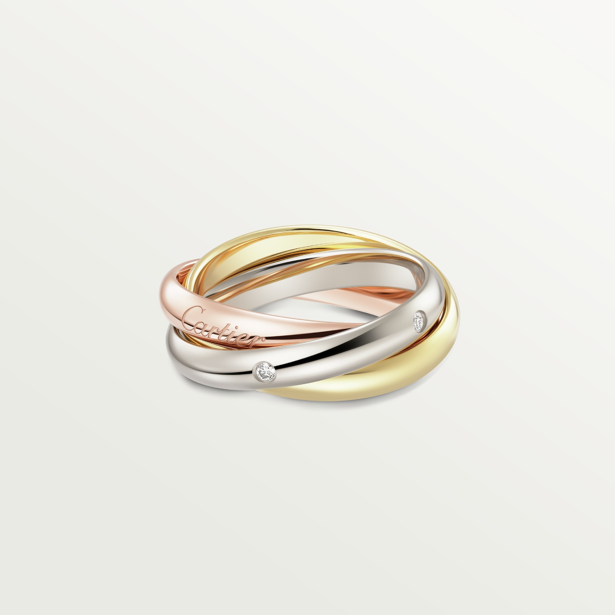 Trinity ring, classic model, 5 diamondsWhite gold, yellow gold, rose gold, diamonds