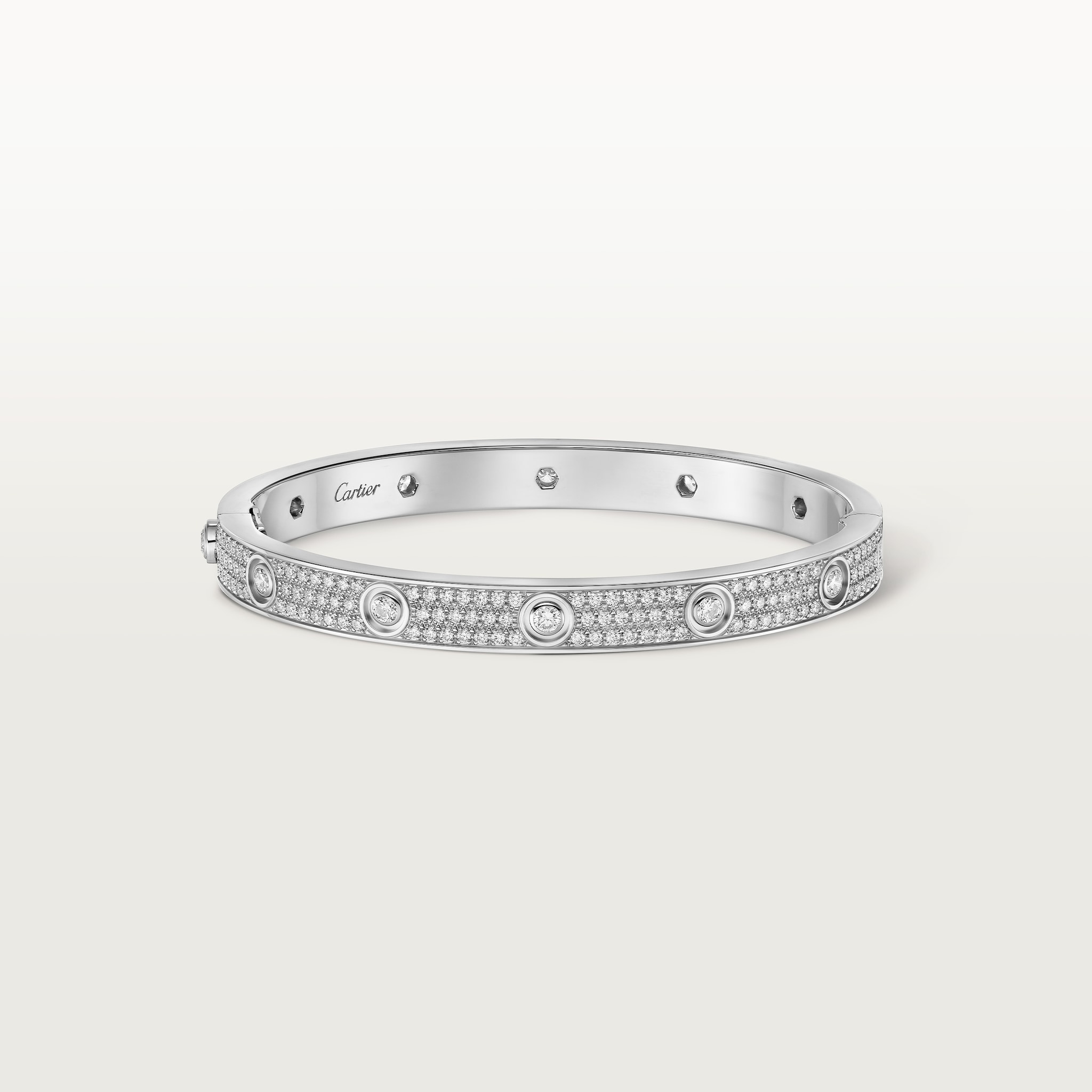Love bracelet, classic model, paved, 12 diamondsWhite gold, diamonds