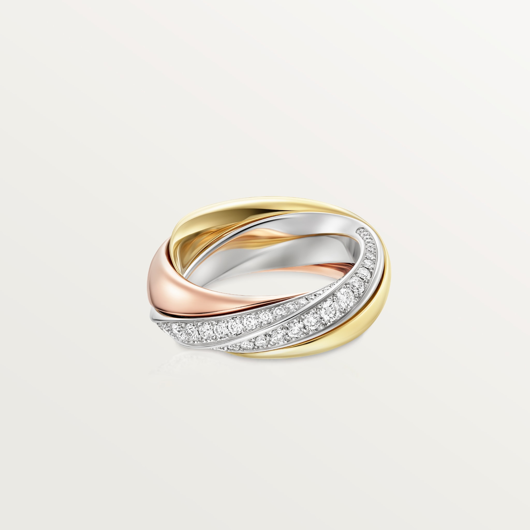 Trinity ring, semi-pavedWhite gold, yellow gold, rose gold, diamonds