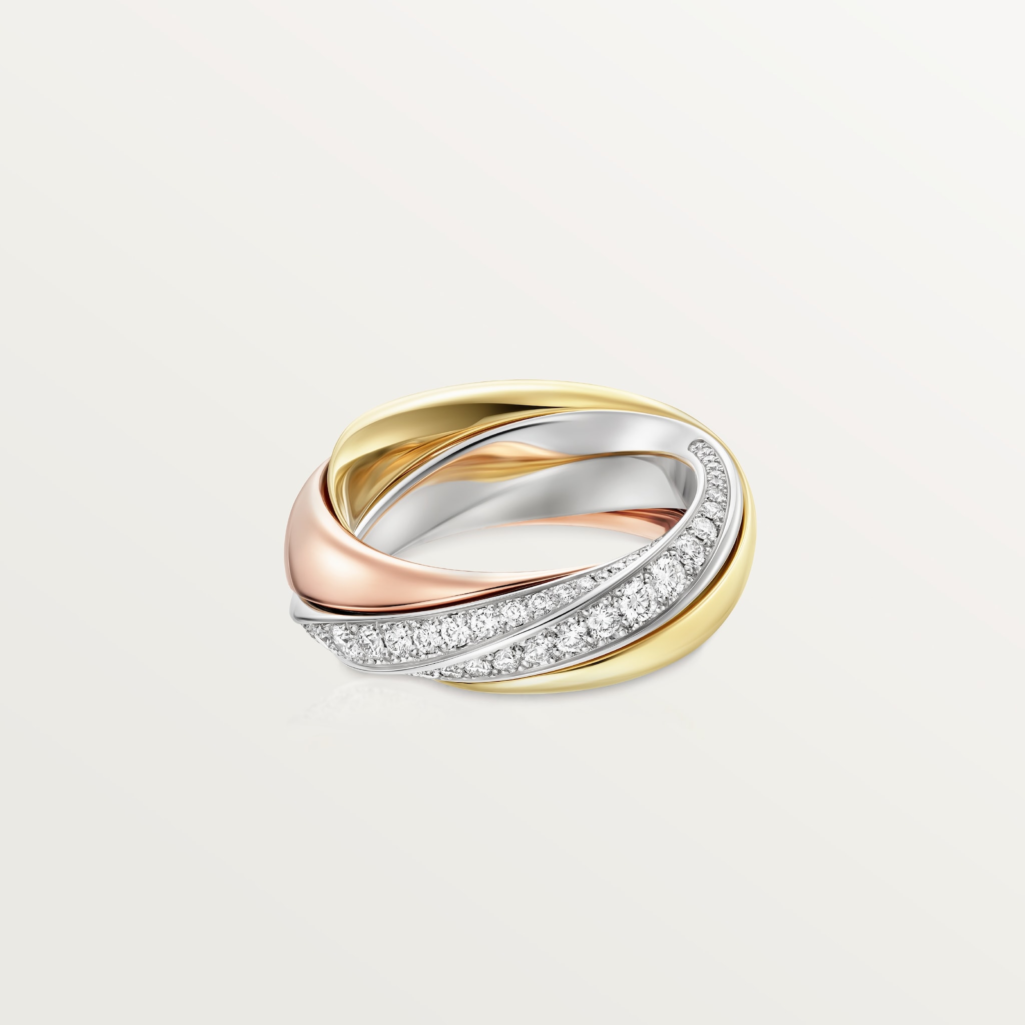 Trinity ringWhite gold, yellow gold, rose gold, diamonds