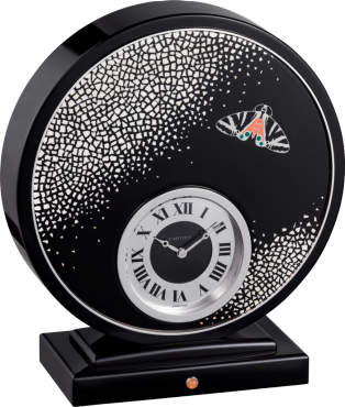 Exceptional clock with artistically crafted eggshell mosaic Sterling silver, palladium-finish details