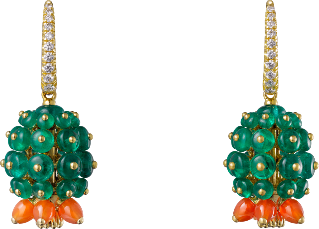 Cactus de Cartier earringsYellow gold, emeralds, carnelians, diamonds