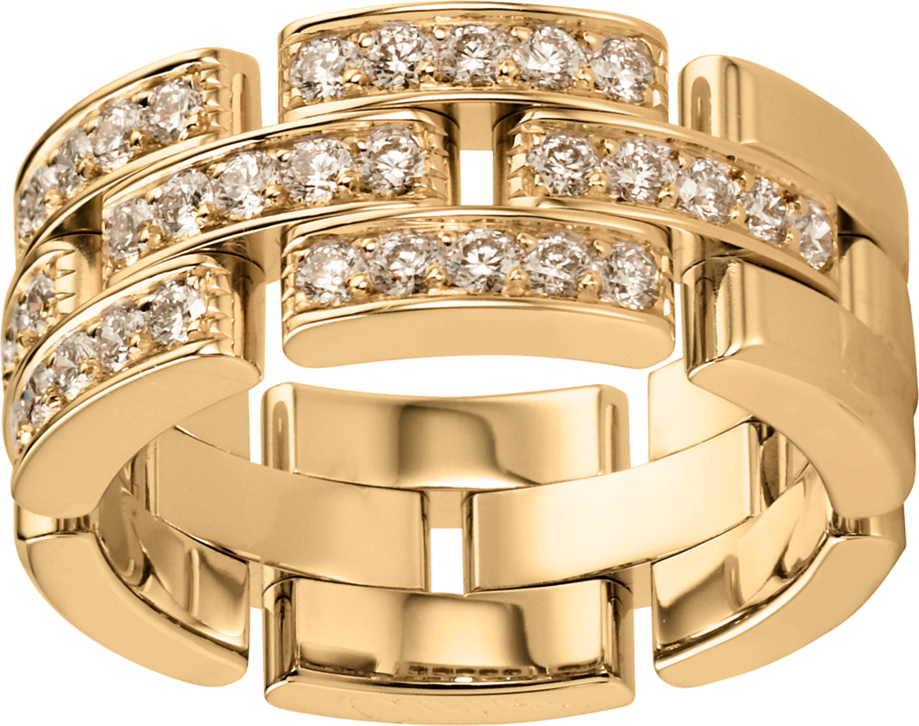 Maillon Panthère ring, 3 half diamond-paved rowsYellow gold, diamonds