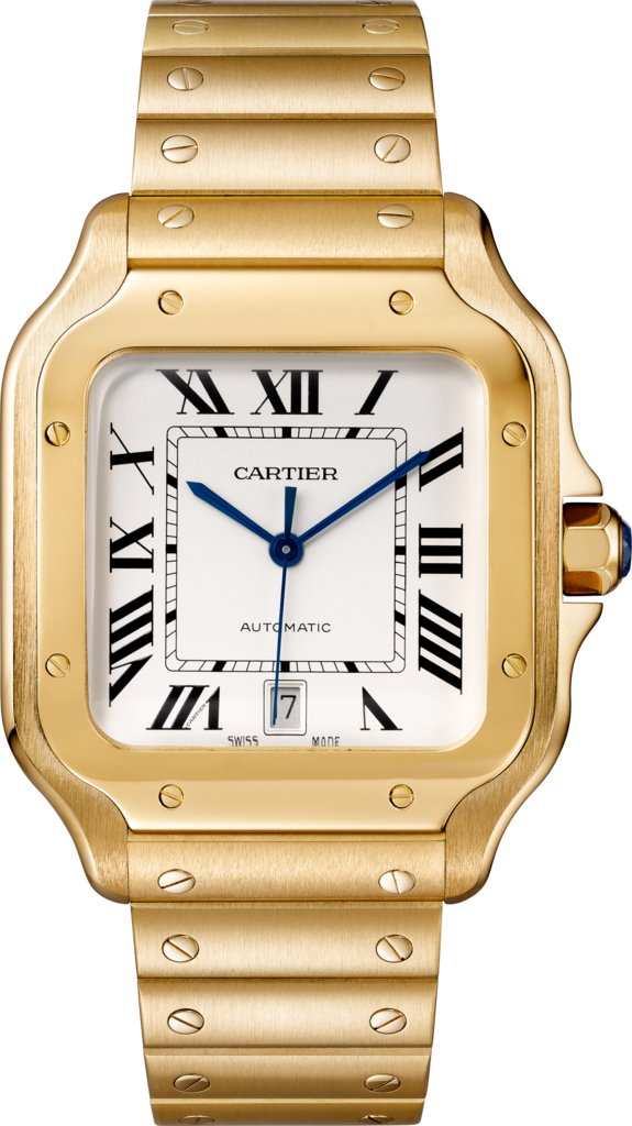 Santos de Cartier watchLarge model, automatic movement, yellow gold, interchangeable metal and leather bracelets