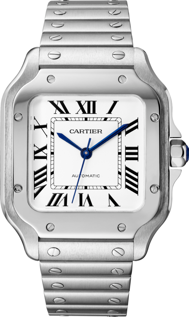 Santos de Cartier watchMedium model, automatic movement, steel, interchangeable metal and leather bracelets