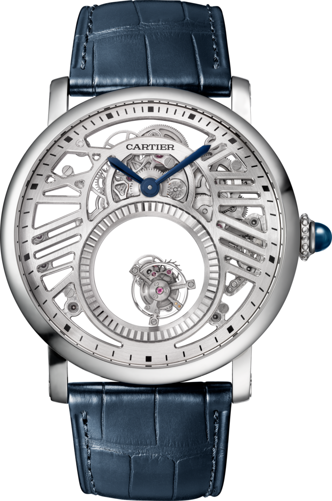 Rotonde de Cartier Mysterious Double Tourbillon watch45mm, hand-wound mechanical movement, platinum, leather