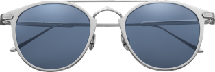 C de Cartier Sunglasses Metal, grey PVD finish, palladium-finish details, dark blue lenses.
