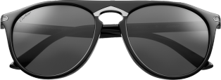 C de Cartier Sunglasses Black composite, ruthenium-finish details, grey lenses.