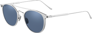 C de Cartier Sunglasses Metal, grey PVD finish, palladium-finish details, dark blue lenses.