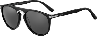 C de Cartier Sunglasses Black composite, ruthenium-finish details, grey lenses.