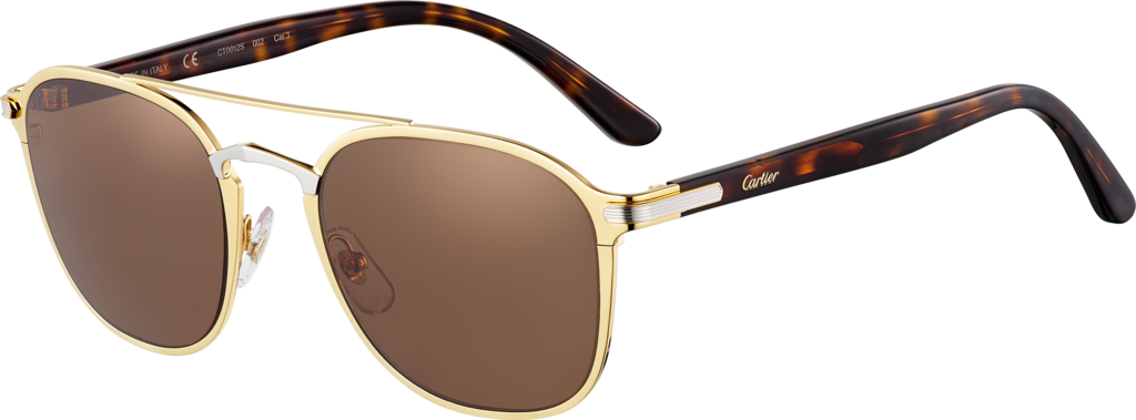 C de Cartier SunglassesCombined golden and black, matt golden-finish frame, smooth palladium-finish bridge, brown lenses.