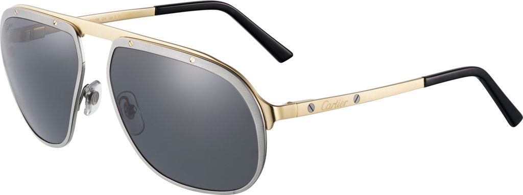 Santos de Cartier sunglassesBrushed ruthenium and champagne golden-finish metal, grey polarised lenses.