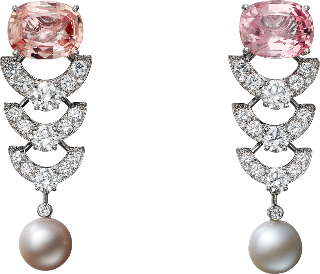 High Jewellery earringsWhite gold, padparadscha sapphires, natural pearls, diamonds