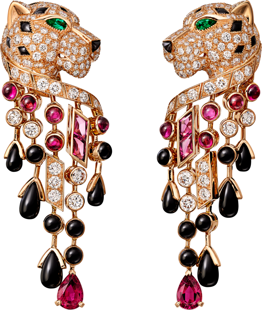 Panthère de Cartier earringsRose gold, emerald, onyx, rubellite, diamonds