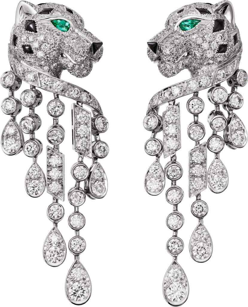 Panthère de Cartier earringsWhite gold, emeralds, onyx, diamonds