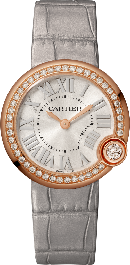 Ballon Blanc de Cartier watch30mm, quartz movement, rose gold, diamonds, leather