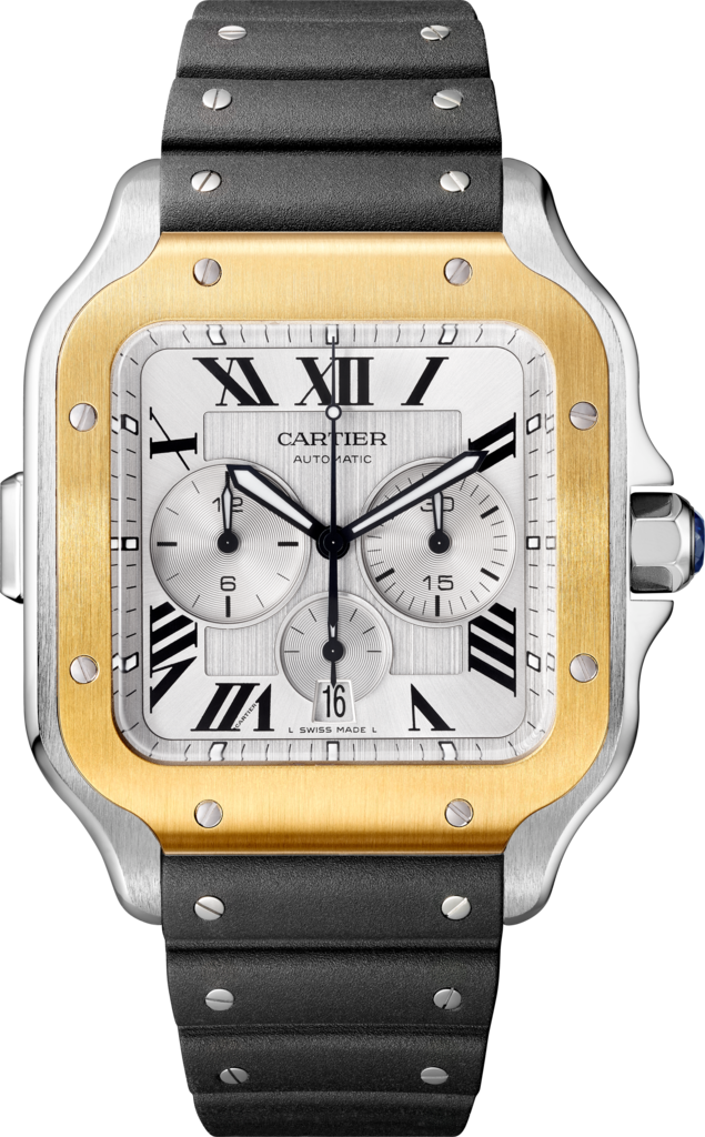 Santos de Cartier Chronograph watchExtra-large model, automatic movement, yellow gold, steel, interchangeable metal and rubber bracelets