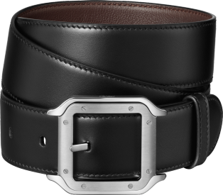 Belt, Santos de Cartier Black cowhide, palladium-finish buckle