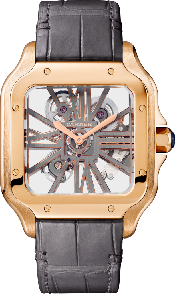 Santos de Cartier watchLarge model, hand-wound mechanical movement, rose gold, leather