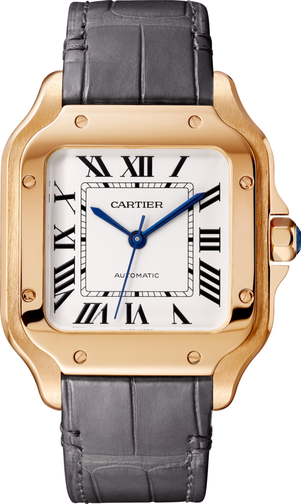 Santos de Cartier watchMedium model, automatic movement, rose gold, 2 interchangeable leather bracelets