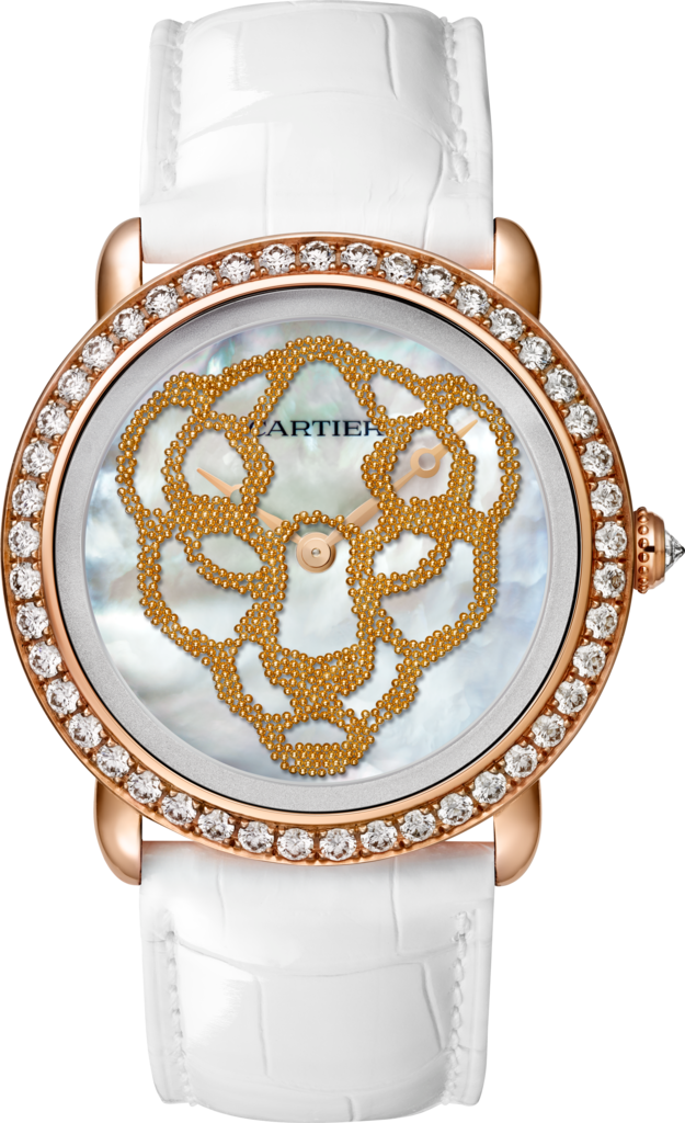 Révélation d'une Panthère watch37 mm, manual, rose gold, diamonds, mother-of-pearl, leather