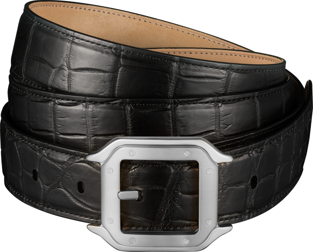 Belt, Santos de CartierBlack crocodile skin, palladium-finish buckle