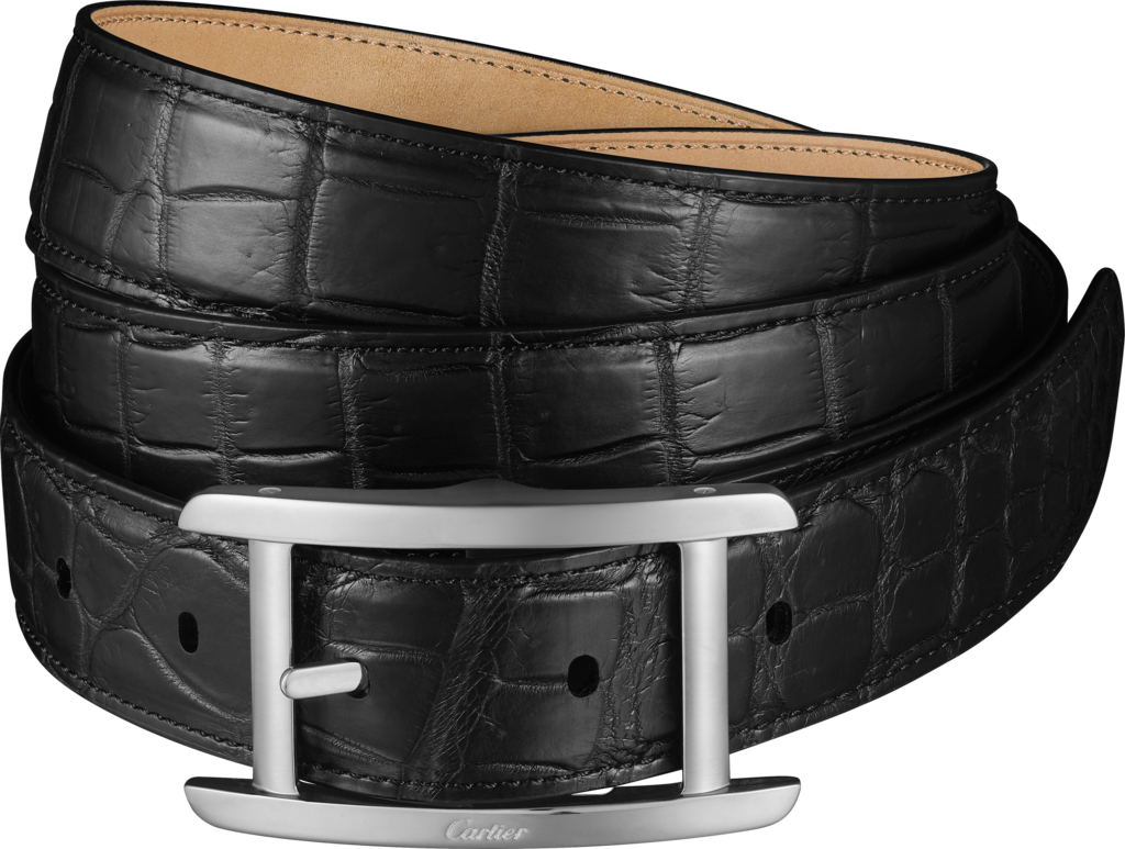 Belt, TankBlack crocodile skin, palladium-finish buckle