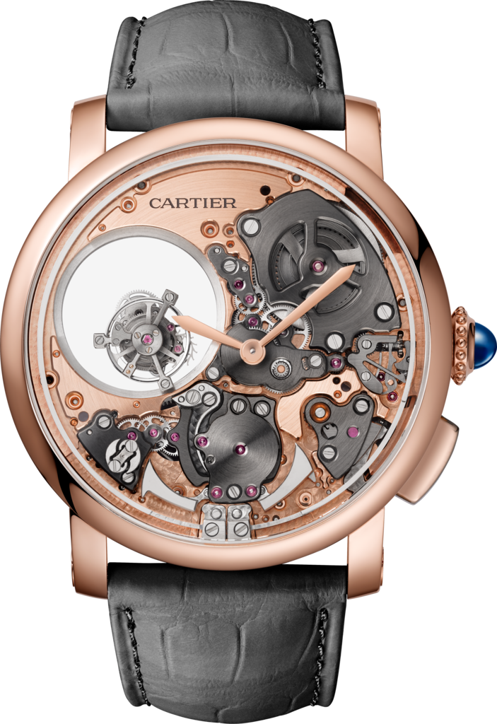 Rotonde de Cartier watch45mm, hand-wound mechanical movement, rose gold, leather