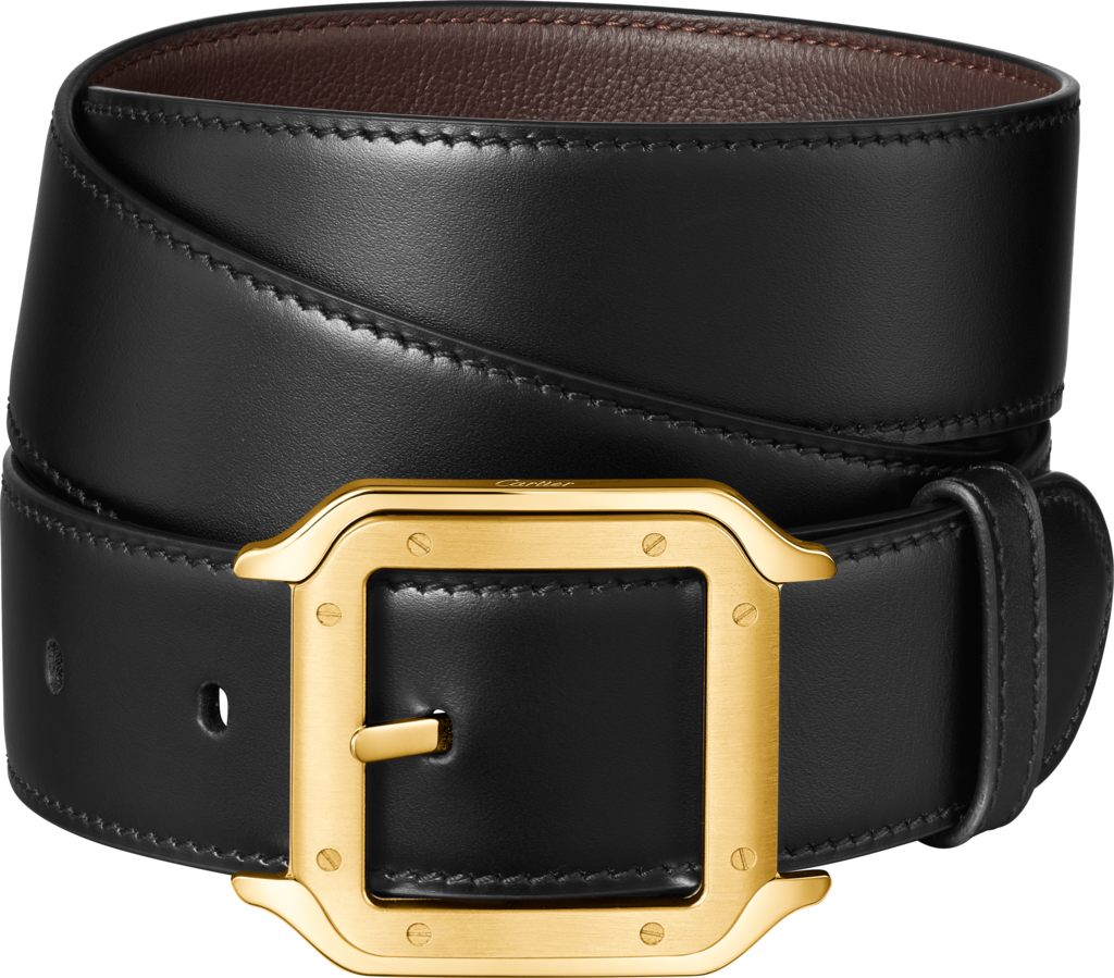 Belt, Santos de CartierBlack cowhide, gold-finish buckle