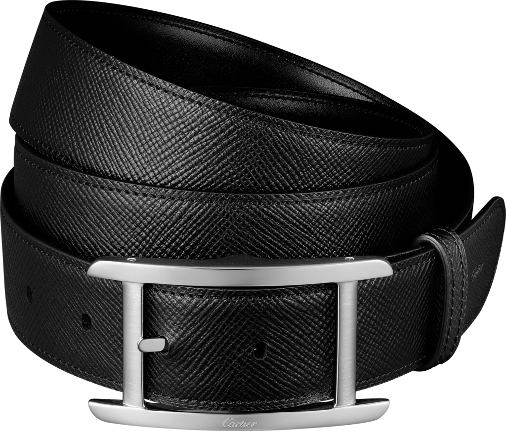 Belt, TankBlack grained and smooth cowhide, palladium-finish buckle
