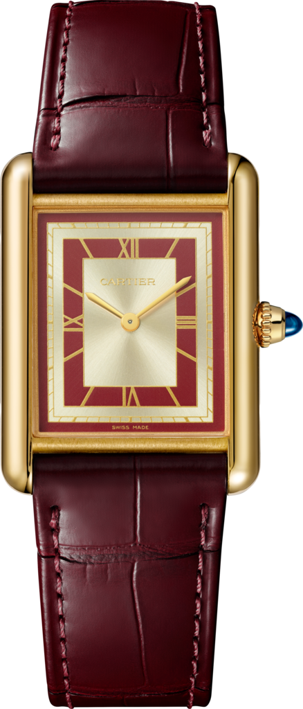Tank Louis Cartier watchLarge model, hand-wound mechanical movement, 18K yellow gold, leather