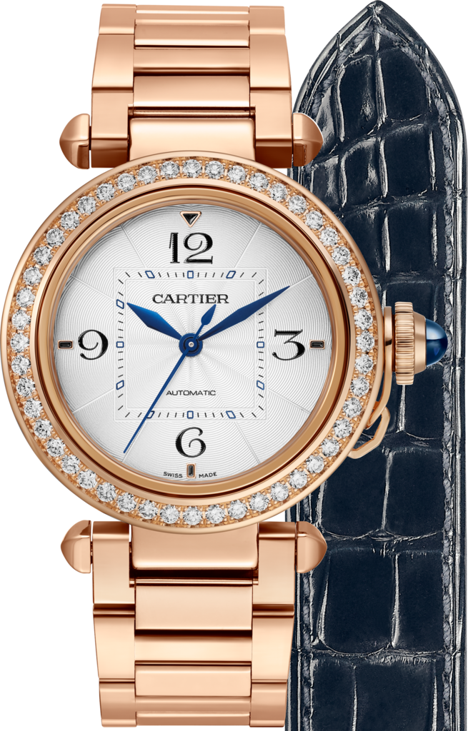 Pasha de Cartier watch35 mm, automatic movement, rose gold, diamonds, interchangeable metal and leather straps
