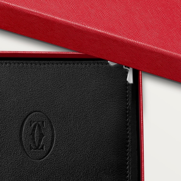 6-Credit Card Wallet, Must de Cartier Black calfskin, stainless steel finish