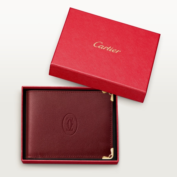 6-Credit Card Wallet, Must de Cartier Burgundy calfskin, golden finish