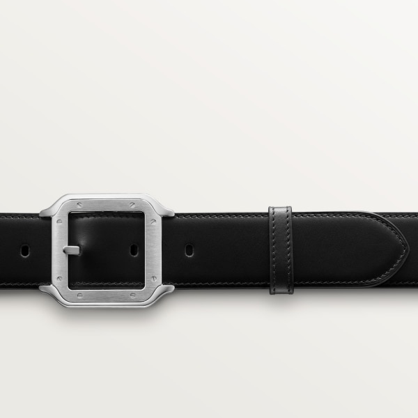 Belt, Santos de Cartier Black cowhide, palladium-finish buckle