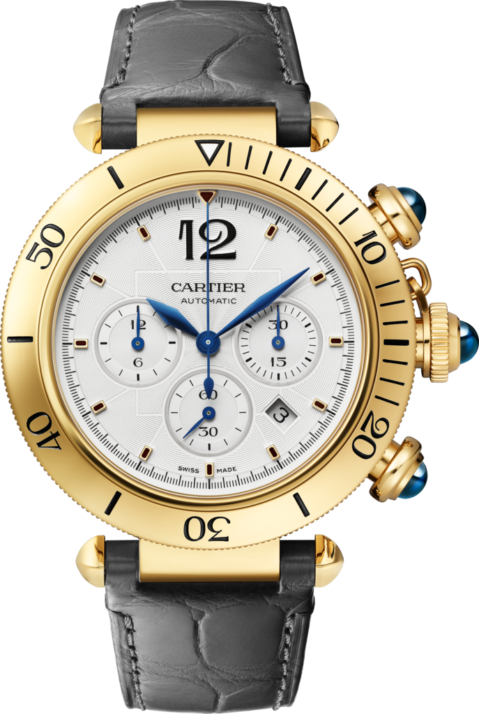 Pasha de Cartier watch41 mm, chronograph, automatic movement, 18K yellow gold, interchangeable leather straps