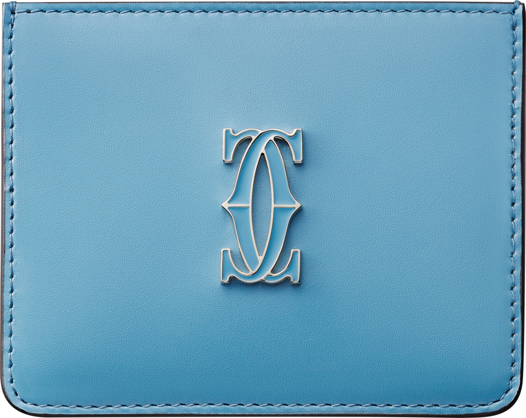 Simple Card Holder, Double C de CartierCapri blue calfskin, golden and Capri blue enamel-finish