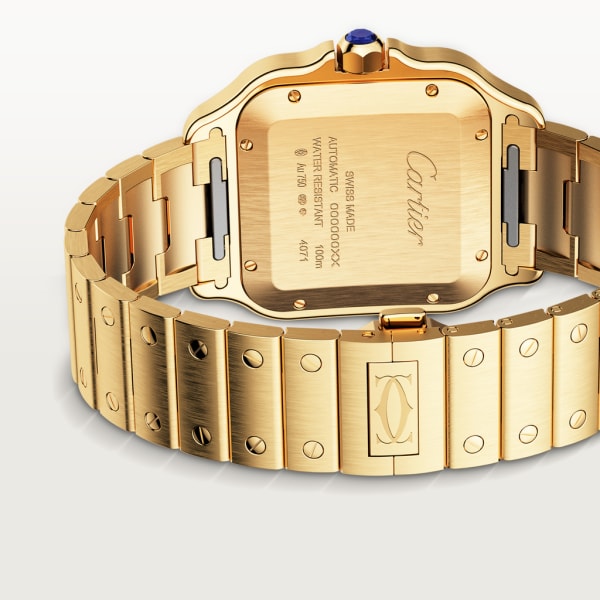 Santos de Cartier watch Large model, automatic movement, yellow gold, interchangeable metal and leather bracelets