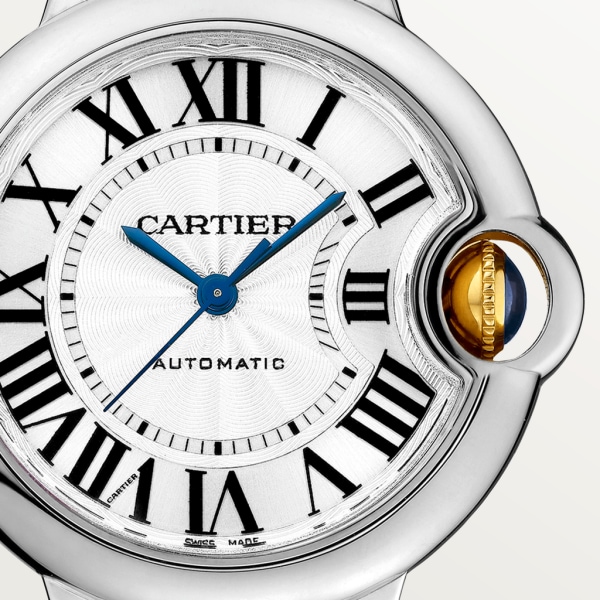 Ballon Bleu de Cartier watch 33 mm, mechanical movement with automatic winding, yellow gold, steel