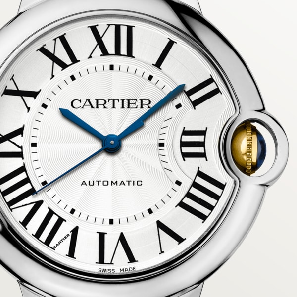 Ballon Bleu de Cartier watch 36 mm, mechanical movement with automatic winding, yellow gold, steel