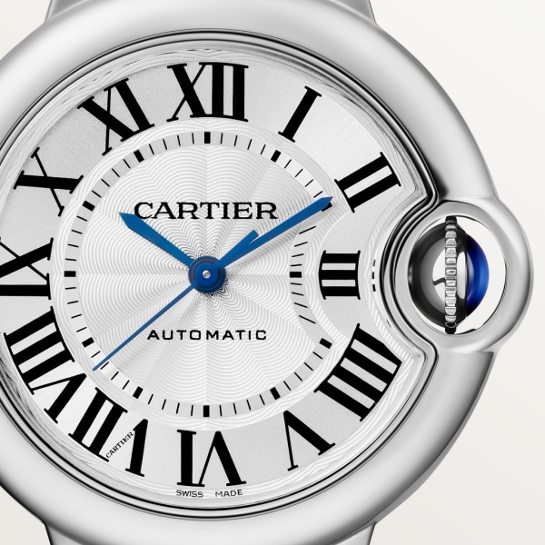 Ballon Bleu de Cartier watch 33 mm, steel, leather