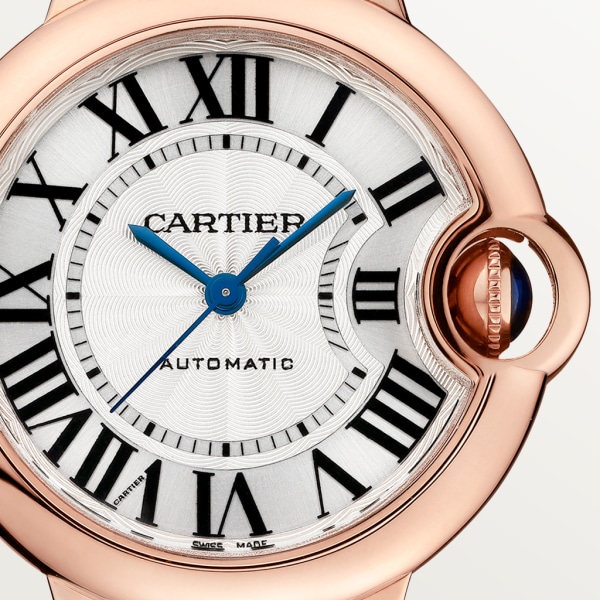 Ballon Bleu de Cartier watch 33mm, automatic movement, rose gold, leather