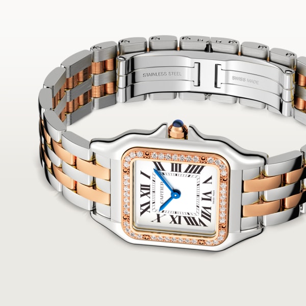 Panthère de Cartier watch Medium model, quartz movement, rose gold, steel, diamonds