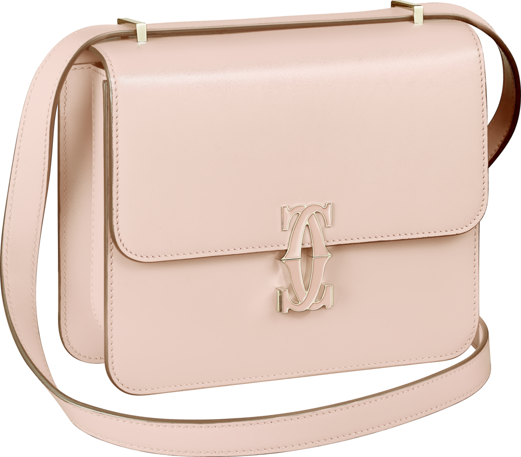 Shoulder Bag, Mini, Double C de CartierPowder pink calfskin, gold and powder pink enamel finish