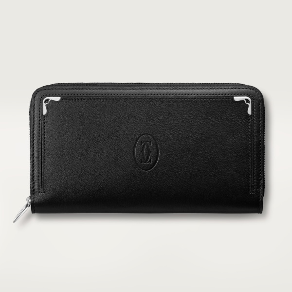 Zipped International Wallet, Must de Cartier Black calfskin, palladium finish