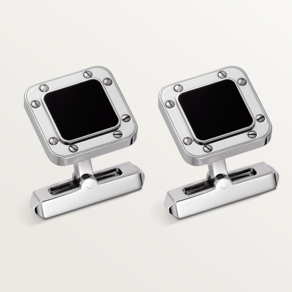 Santos de Cartier cufflinks Sterling silver, palladium finish, black lacquer