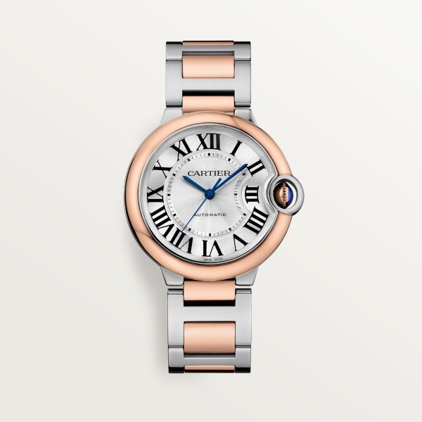 Ballon Bleu de Cartier watch 36 mm, mechanical movement with automatic winding, rose gold, steel