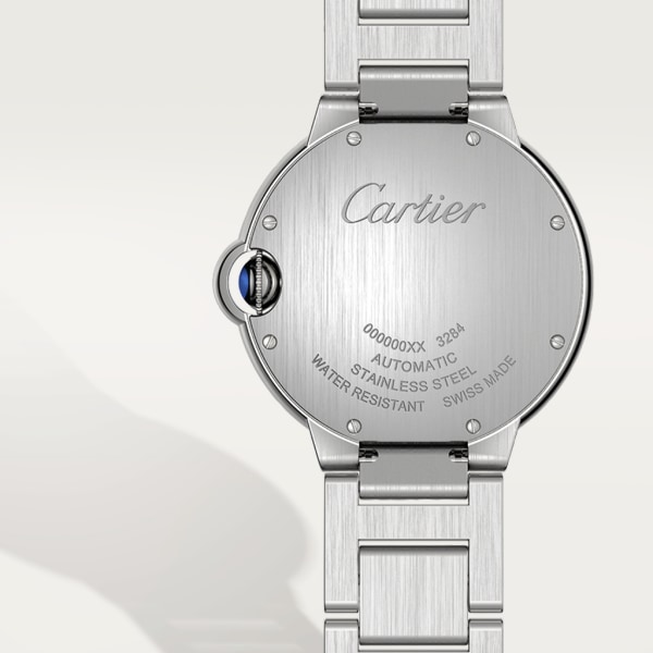 Ballon Bleu de Cartier watch 36 mm, mechanical movement with automatic winding, steel, diamonds