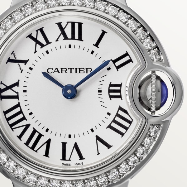 Ballon Bleu de Cartier watch 28mm, quartz movement, steel, diamonds