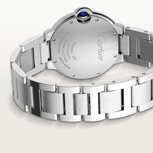 Ballon Bleu de Cartier watch 36 mm, mechanical movement with automatic winding, steel, diamonds